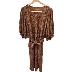 Garnet Hill Womens Leopard Print tencel & Spandex Dress With Belt & Button -Sz M